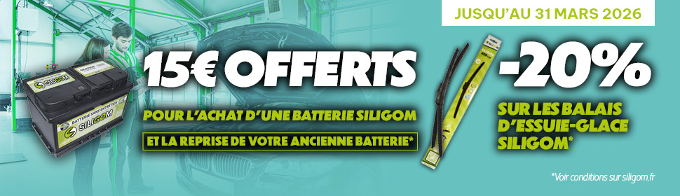 15€ DE REMISE SUR LES BATTERIES SILIGOM ET -20% SUR VOS BALAIS D’ESSUIE-GLACE SILIGOM