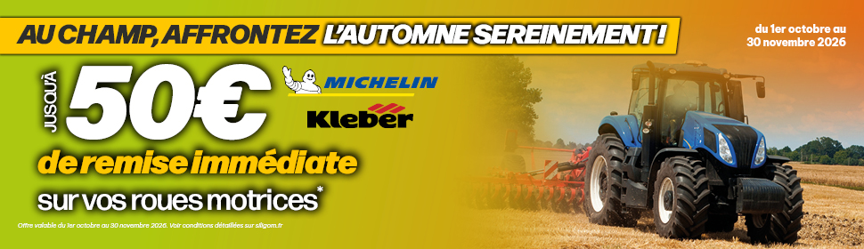 Jusqu'à 50€ de remise immédiate sur vos roues motrices Michelin et Kleber