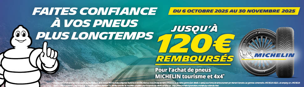 Jusqu’à 120€ remboursés pour l’achat de pneus MICHELIN