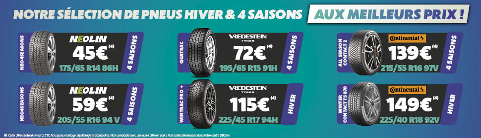 Promos sur une sélection de pneus hiver et 4 saisons